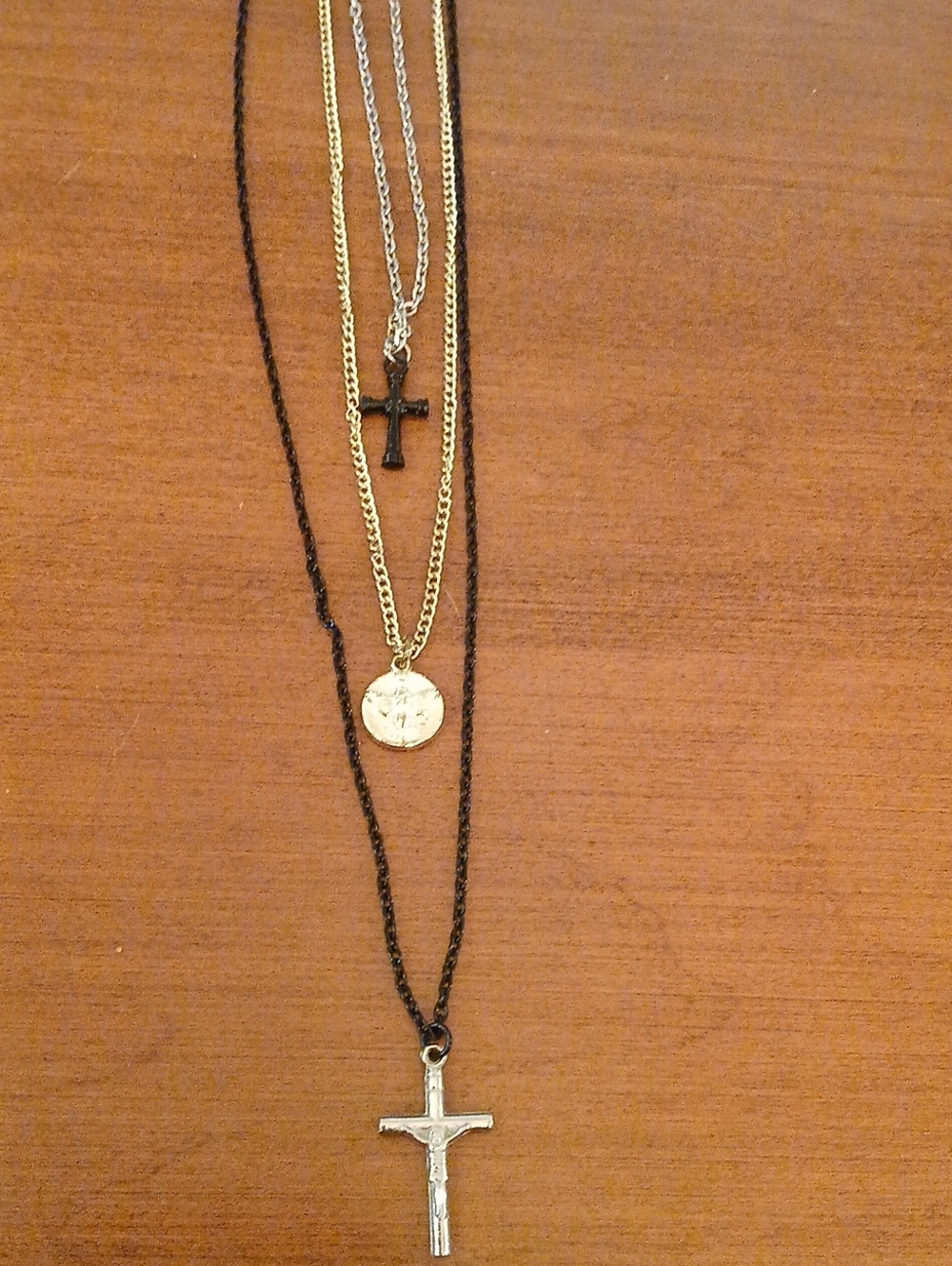 3 Layered Black and Gold Tone Cross Pendant Necklace - Women Jewelry